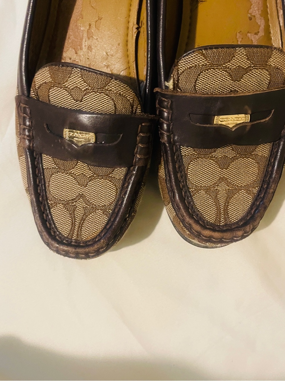 Coach Tan and Dark Brown Signature Canvas Penny Loafers